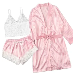 Women’s 1 Piece Luxury Satin Lace Lingerie Sets Elastic Waist Winter Autumn Spring Sexy Solid Night Dresses Shorts Sleepwear