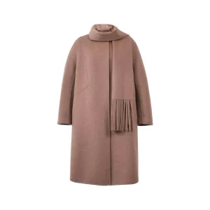Women’s 10% Cashmere 90% Wool Long Coat Scarf Collar & Fringe Detail