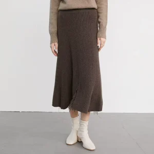 Women’s 100% Cashmere Knit A-Line Sweater Skirts Striped Classic High Waist Dress Tassels Autumn Blank Sweater Skirts