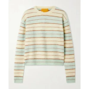Women’s 100% Cashmere Preppy Striped Knit Brushed cashmere Sweater Crew Neck Fashionable Jumper