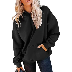 Women’s 100% Cotton Hoodies Sweatshirts Cute Loose Fleece Pullover Tops With Long Sleeves Front Logo Winter Coat With Pocket