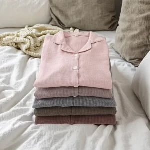Women’s 100% Cotton Pajamas Soft Breathable Factory Custom Striped Plaid Sleepwear Summer Autumn Spring Casual Smooth