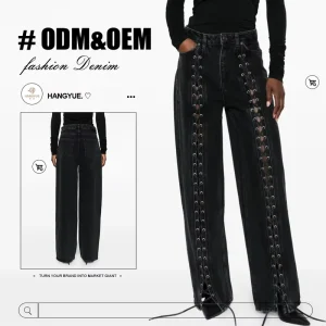 Women’s 100% Cotton Regular Black Jeans 360 Grams Breathable Mid Waist Heavy Duty Removable Button Casual Straight Tube Fashion