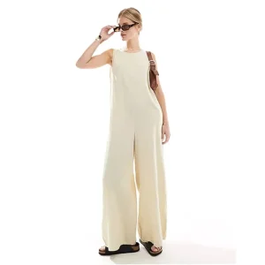 Women’s 100% Cotton Sleeveless Wide Leg Romper Crew Neck Jumpsuits Playsuits