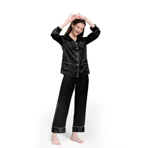 Women’s 100% Mulberry Silk Pajama Set Long Sleeve Cooling Sleepwear