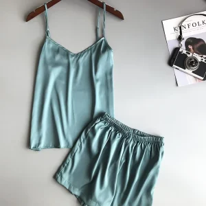Women’s 100% Silk Satin Pajamas Set for Autumn Spring Summer Sleepwear