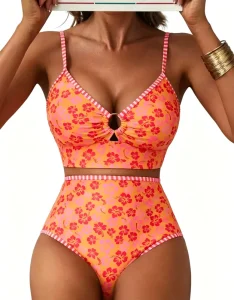 Women’s 2 Piece High Waisted Bikini Set Floral Print Swimsuit Crisscross Back Bathing Suit Beach Swimwear