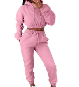 Women’s 2 Piece Outfits Long Sleeve Crop Top Hoodie Sweatpants Drawstring Pant Jogger Set Casual Sweatsuits Tracksuit