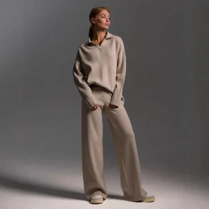 Women’s 2 Piece Set Bow Collar Sweater Wide Leg Pants Thick Knitted Solid Casual Loose Fit Polyester Summer Woven Outfit