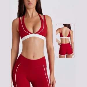 Women’s 2 Piece Yoga Set Contrast Strap Sports Bra High Waist Butt Lifting Leggings for Gym Workout