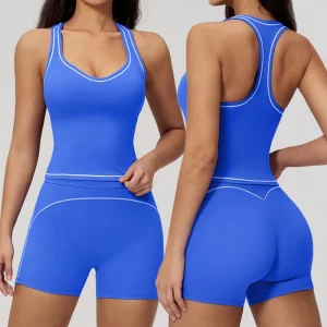 Women’s 2 Piece Yoga Set Soft Nylon Spandex Quick Dry Breathable Racer Back Tank Top Butt Lift High Waist Shorts