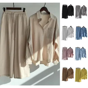 Women’s 2 Two Piece Casual Custom Coords Lounge Shirt Co Ord Loungewear Long Wide Leg Pant Set for Women Ladies