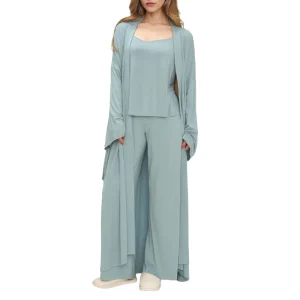 Women’s 3 Piece Pajamas Lounge Wear Set Bamboo Viscose Robe Cami and Pants Ladies Loungewear Sleepwear