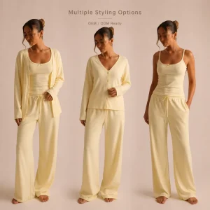 Women’s 3 Piece Ribbed Knit Homewear Set Chic Lounge Wear for Ladies Summer Fall Pajamas