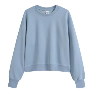 Women’s 350G Cotton Long Sleeve Autumn Sweatshirt Breathable and Waterproof Crewneck Sweater with Front Logo Solid Color