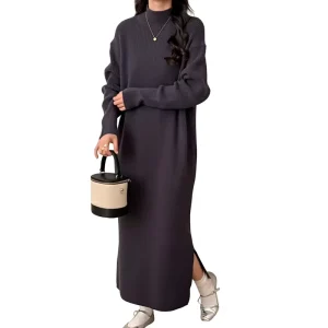 Women’s Acrylic Simple Minimalist Sexy Club Bodycon Maxi Dress Long Sleeve Breathable Knit Solid Digital Printing OEM Service