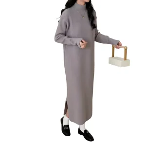 Women’s Acrylic Simple Minimalist Sexy Club Bodycon Maxi Dress Long Sleeve Breathable Knit Solid OEM Service Autumn Multiple