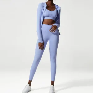 Women’s Active Sport Long Sleeve Yoga Sets Seamless Gym Fitness Athletic Activewear with Solid Pattern Shorts Workout Gear
