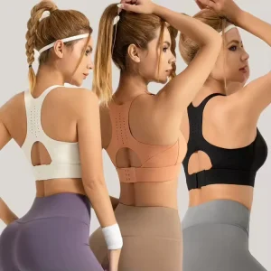 Women’s Active Support Strappy Cross Back Casual Style Sports Bra Custom Logo Short Nylon Breathable Woven Fabric Black