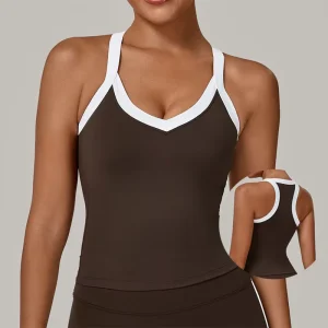 Women’s Activewear Color Block V Neck Sports Bra Racerback Quick Dry Yoga Fitness Tank Top Running Gym Singlet