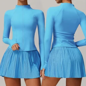 Women’s Activewear Skirts Gym Fitness Set Jacket Tennis Skirt 2 Piece Set