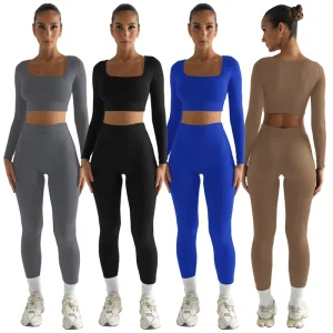 Women’s Activewear Workout Sets Solid Knitting Fabric Breathable Eco Friendly Gym Fitness Yoga Set