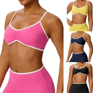 Women’s Adjustable Shoulder Seamless With Padding Contrasting Stripes XL Sports Bra Spandex Nylon Gym Fitness Bra