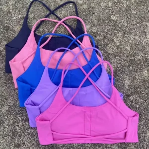 Women’s Adjustable Spaghetti Strap Gym Sports Bra Wireless Padded Yoga Crop Top