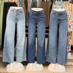 Women’s American Retro Loose Flare Denim Streetwear Winter Mid Rise Button Detail Quick Dry Cotton Blend Jeans