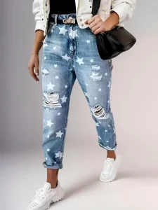 Women’s American-Style Ripped Slim-Fit Mid Waist Denim Jeans Straight Versatile Casual Vintage Street Style