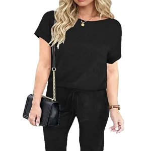 Women’s Ankle Length O Neck Jumpsuits Summer Casual Travel Romper Spring Vacation Outfits 95% Polyester 5% Spandex