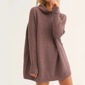 Women’s Anti-Pilling Spandex Nylon Knitwear Plain Casual Autumn Fall Spring Turtleneck Long Loose Oversized Sweater