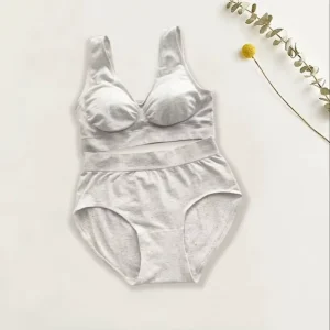 Women’s Antibacterial Wire Free High Cut Full Cup Breathable Padded Underwear Set with One Piece Forming for Adults