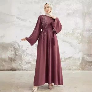 Women’s Asymmetrical Long Sleeved Robes Loose Casual Islamic Dress Plain Dyed High Waist Dubai Style Muslim