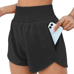 Women’s Athletic Shorts High Waisted Running Shorts Pocket Sporty Short Gym Elastic Workout Shorts