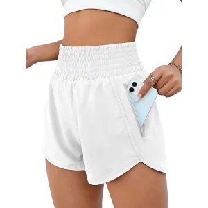 Women’s Athletic Shorts High Waisted Running Shorts with Pocket Sporty Gym Elastic Workout Shorts