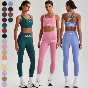 Women’s Athletic Wear Crisscross Running Sports Bra Stretchy Soft Outfits Quick Dry Fitness Gym Bra Leggings Set