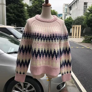 Women’s Autumn 100% Cotton Breathable Turtleneck Knitted Rainbow Striped Sweater Top Loose Casual