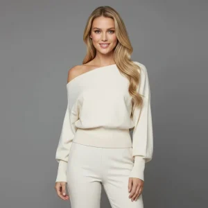 Women’s Autumn Asymmetric Neckline Sweater Anti-Wrinkle Sexy Long Sleeve Off-Shoulder Slouchy Knit Top Supplier