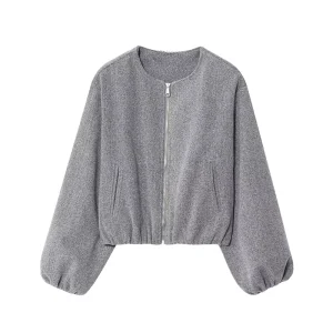 Women’s Autumn Casual Breathable Zipper Long Sleeved Crew Neck Jacket