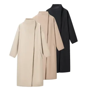 Women’s Autumn Clothes Casual Fashion Temperament Stand Collar Long Coat Retro Women’s Long Sleeve Chic Woolen Coat