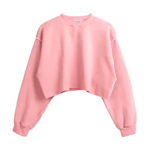 Women’s Autumn Cropped Sweatshirt Long Sleeve Warm Pullover Tops Casual Short Length Woolen Tops