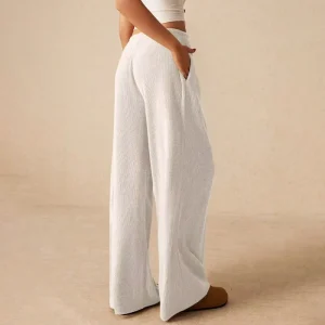 Women’s Autumn Fashionable Pants Lightweight Anti Wrinkle Daily Casual Long Mid-rise Elastic Waist Straight-leg Polyester Solid