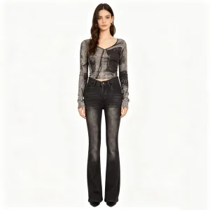 Women’s Autumn High-waisted Slimming Fringed Flared Micro-flap Jeans