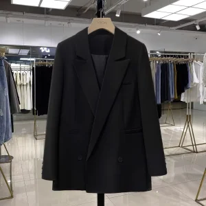 Women’s Autumn Korean Style Blazer V neck Single Button Full Sleeve Office Elegant Fashion Casual Suit Coat Knitted Solid