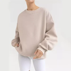 Women’s Autumn Lightweight Seamless Oversized Hoodie Solid Color Casual Sweatshirt Long Sleeve Stand Collar Pullover