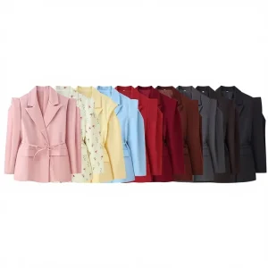 Women’s Autumn New French-style Hand Embroidery Suit Cinched Waist Lace-up Wide-shoulder Blazer Coat