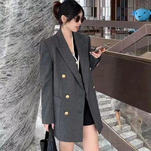 Women’s Autumn Winter Double Breasted Solid Color Blazer Ladies OEM Fashion Jackets