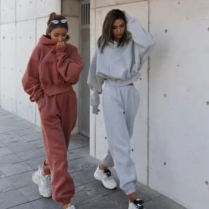 Women’s Autumn Winter Hooded Breathable Solid Color Casual Sweatshirt Jacket High-quality Sports Set