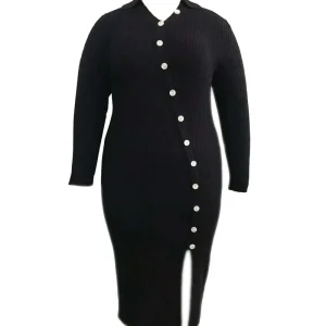 Women’s Autumn Winter Plus Size Dress Long Sleeve Slim Comfortable Breathable Elasticity Simple Vintage Knitetd Sweater Dress